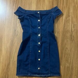 GBG Denim Los Angeles Blue Off-Shoulder Mini Dress